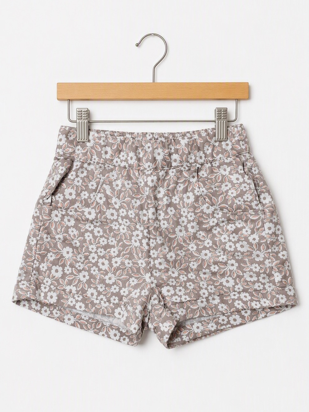 Zara Baby High Waisted Floral Shorts Taupe Gray Elastic Waist 12M